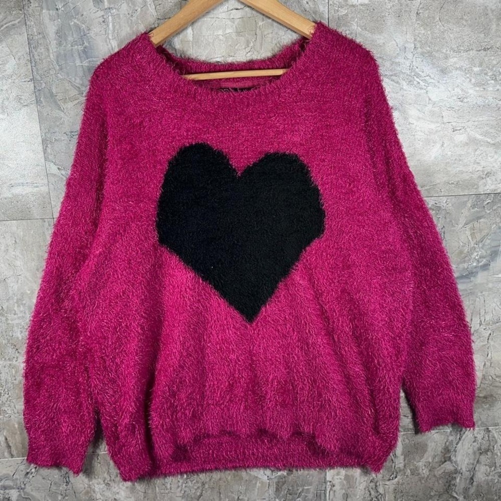 Faith & Zoe pink fuzzy heart sweater Woman's Size 3XL #valentinesday #heart cozy